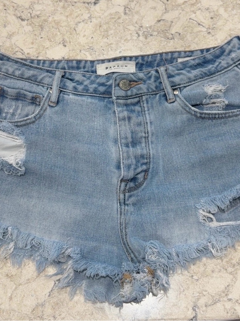 PacSun Light Blue Frayed Denim Cutoff Shorts